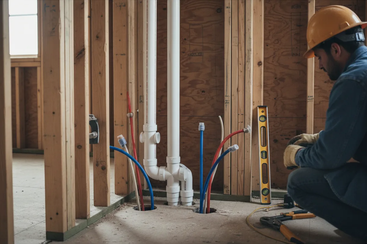 Drain and supply rough-in during Drain Cleaning in Manorville