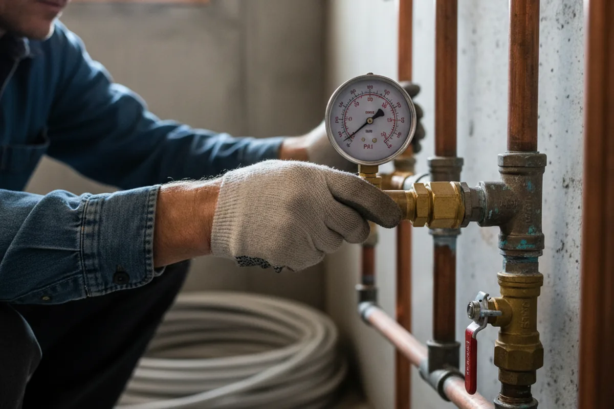 Pressure testing a repaired line during Water Line Repair in Manorville